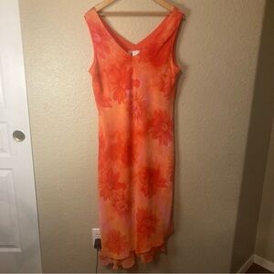 Enfocus Studio 90s Y2K Vintage Orange Floral Sundress Size 14 Boho Chic Tropical